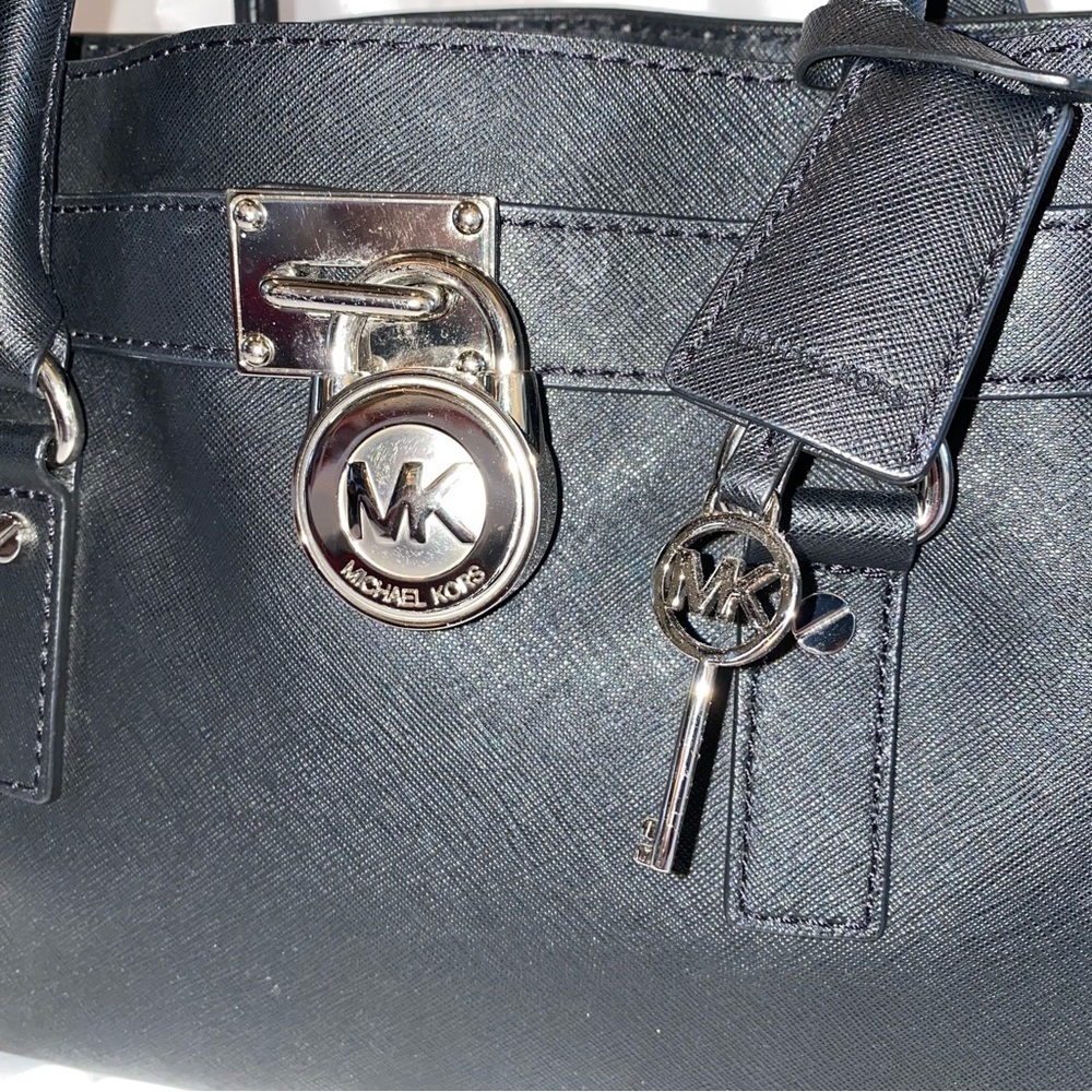 Michael Kors Hamilton Saffiano Black Leather Satchel w/Crossbody Shoulder Strap - Picture 8 of 16